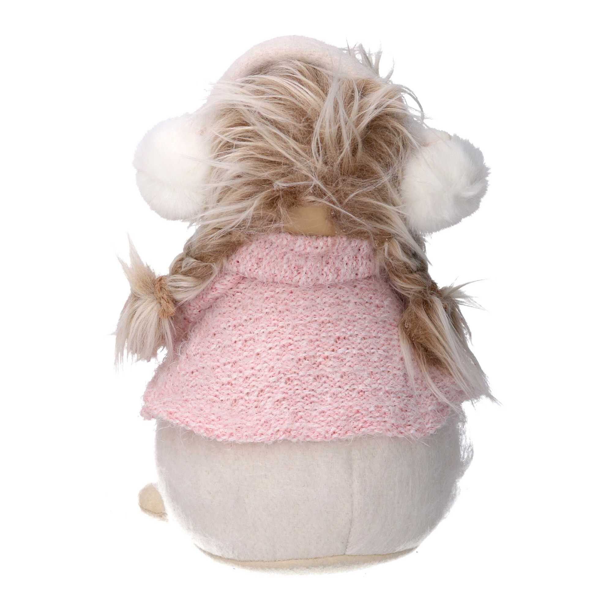 Pupazzo bambina in tessuto rosa e bianco cm16x16h31