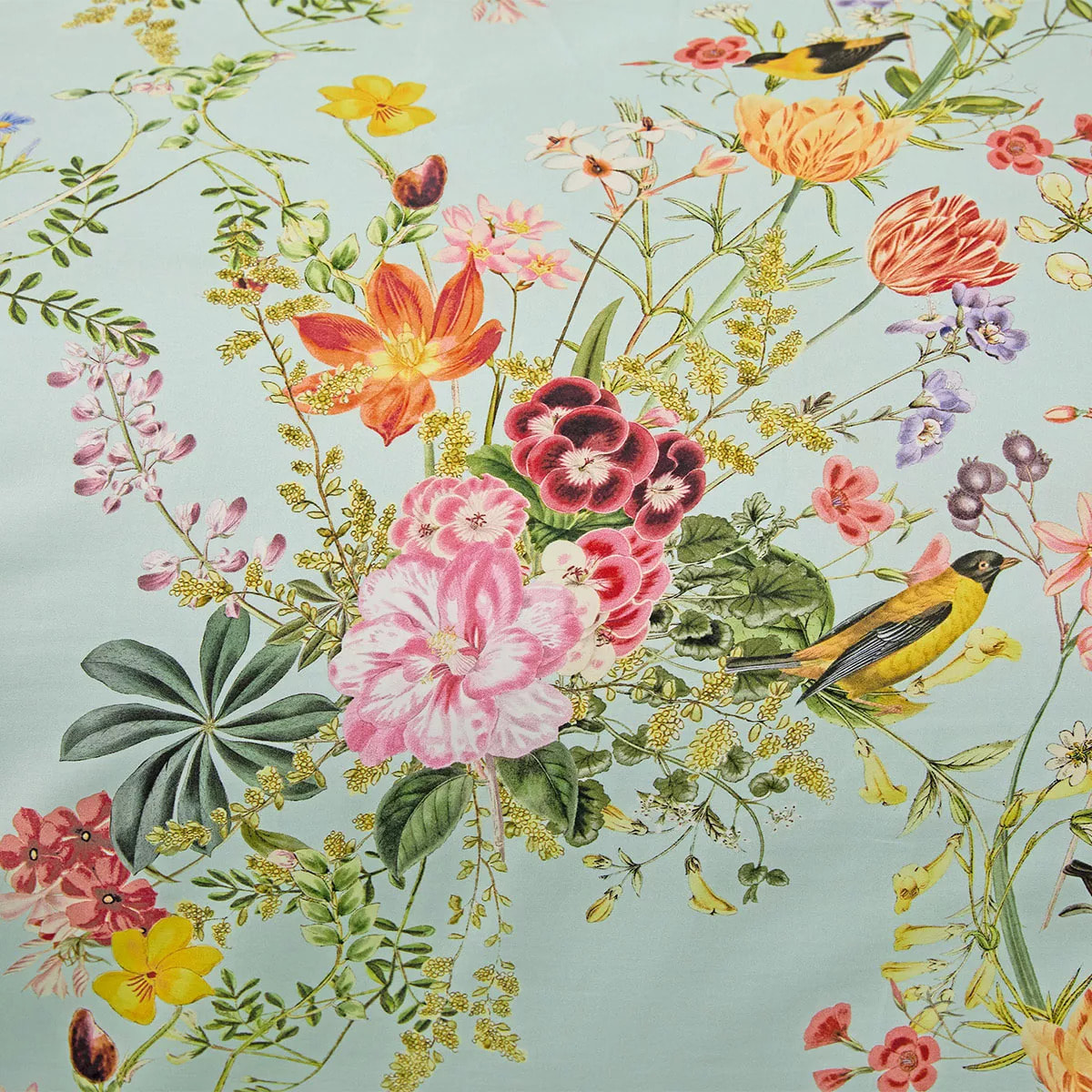 Taie d'oreiller satin de coton imprimé multicolore Primavera vert d'eau