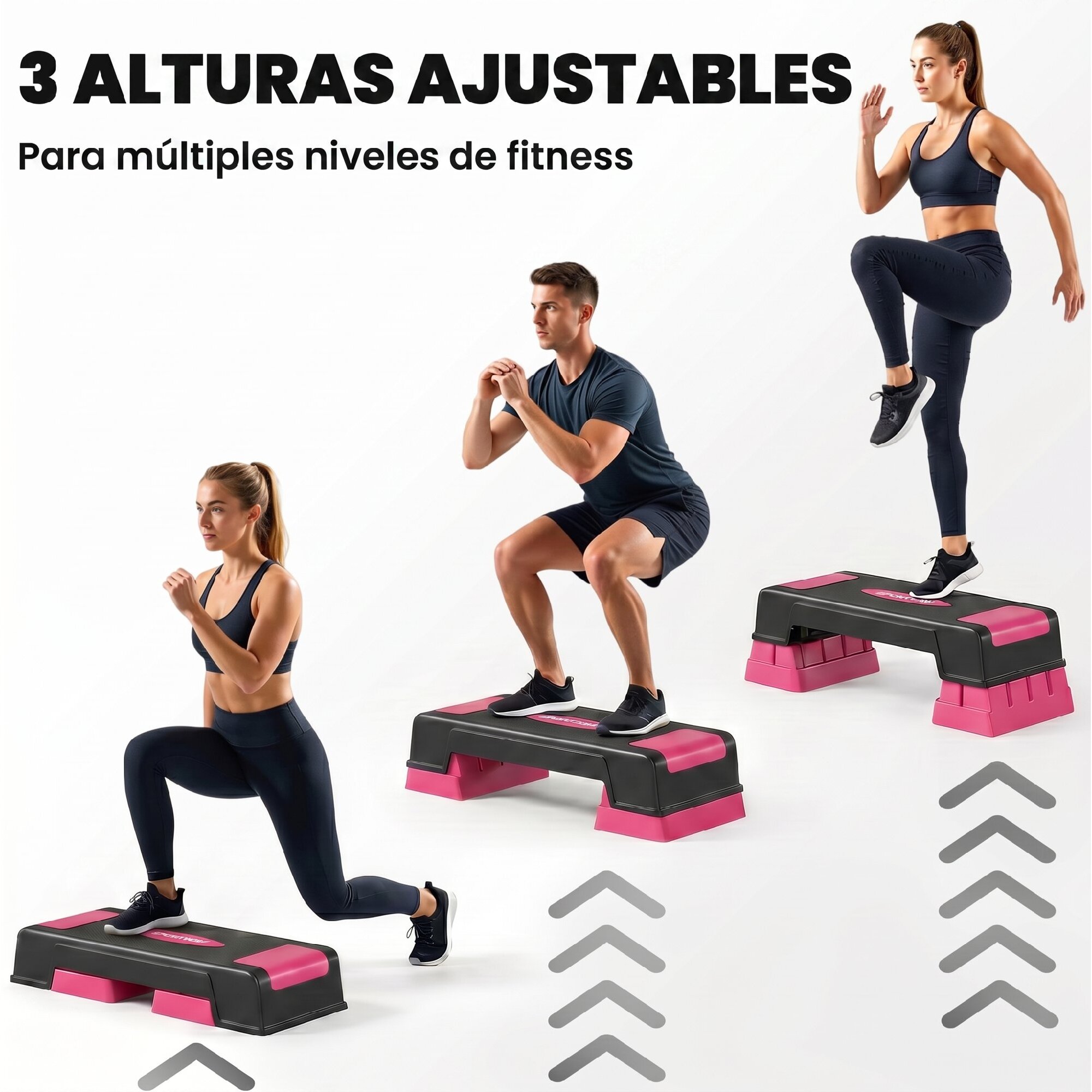Step de Aeróbic Step para Fitness Stepper Antideslizante con Altura Ajustable de 12/17,5/22,5 cm Base Robusta Carga 250 kg para Entrenamiento en Casa Gimnasio Hombres y Mujeres Rosa