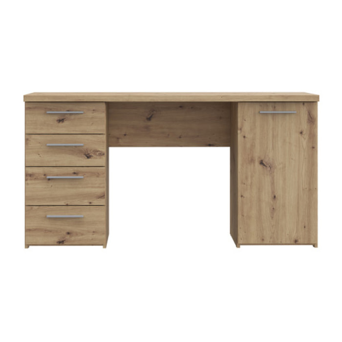 Bureau droit 1 porte 4 tiroirs effet chêne rustique L145 cm - CANDY