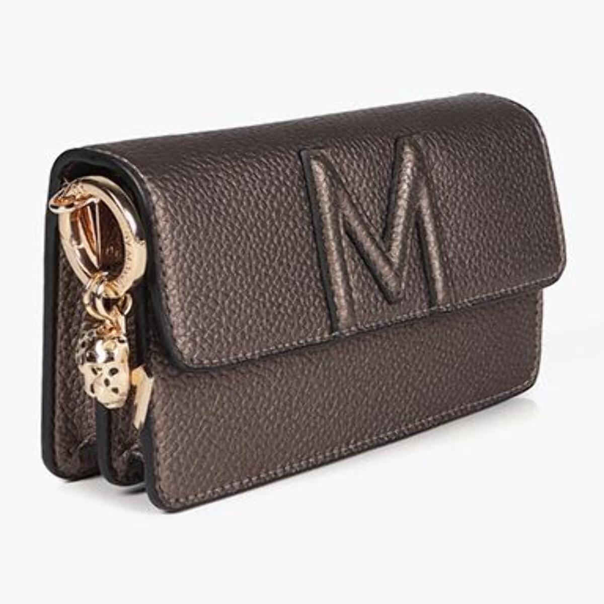 Borsa a tracolla baguette in ecopelle con M goffrata