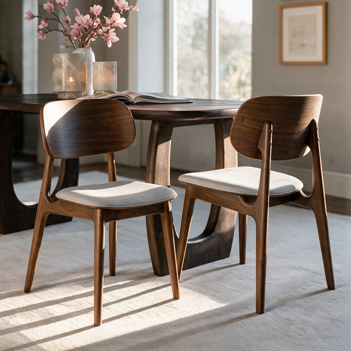Lot de 2 chaises en bois foncé et tissu gris clair - Charlize