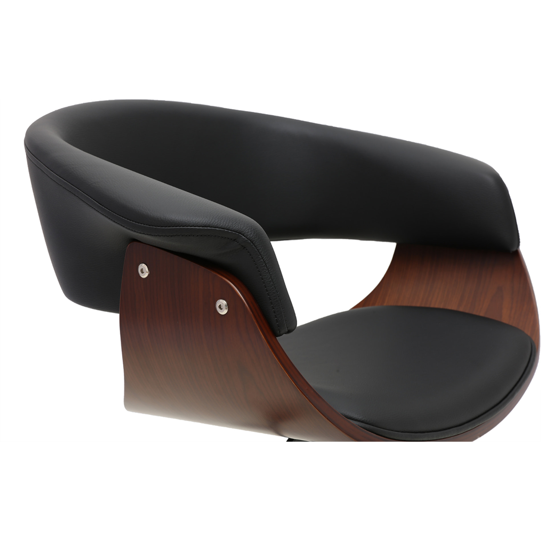 Chaise de bureau à roulettes design noire, bois foncé et acier chromé OKTAV
