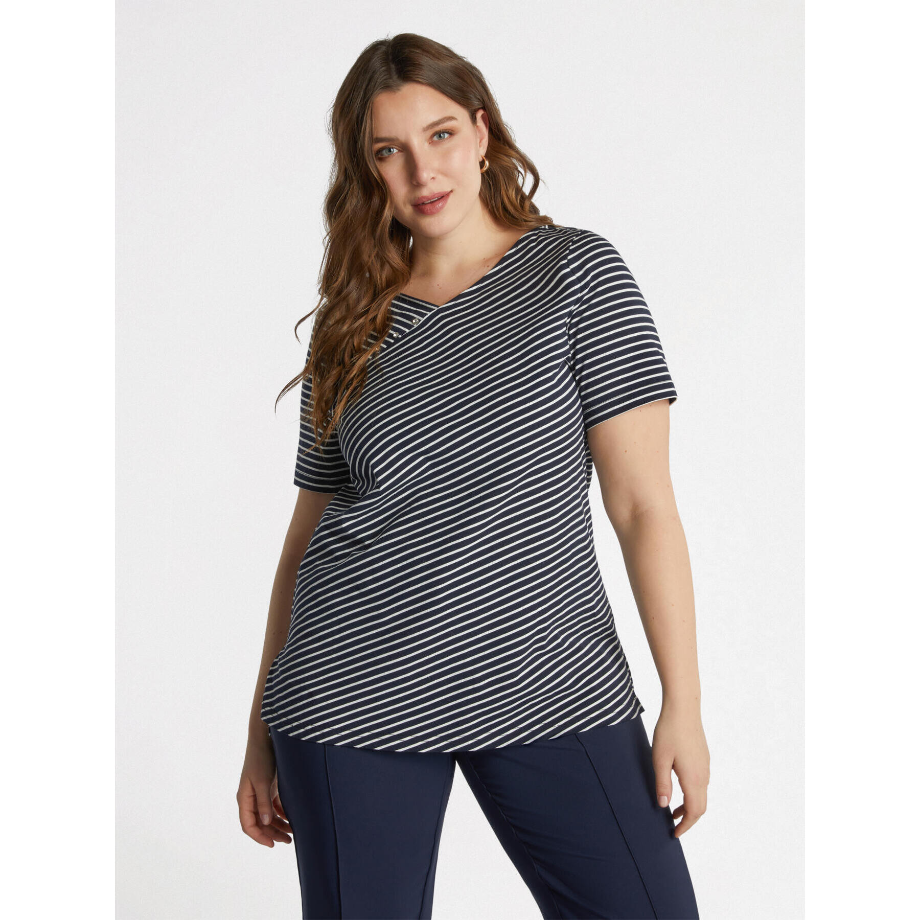 Fiorella Rubino - T-shirt a righe con strass - Blu