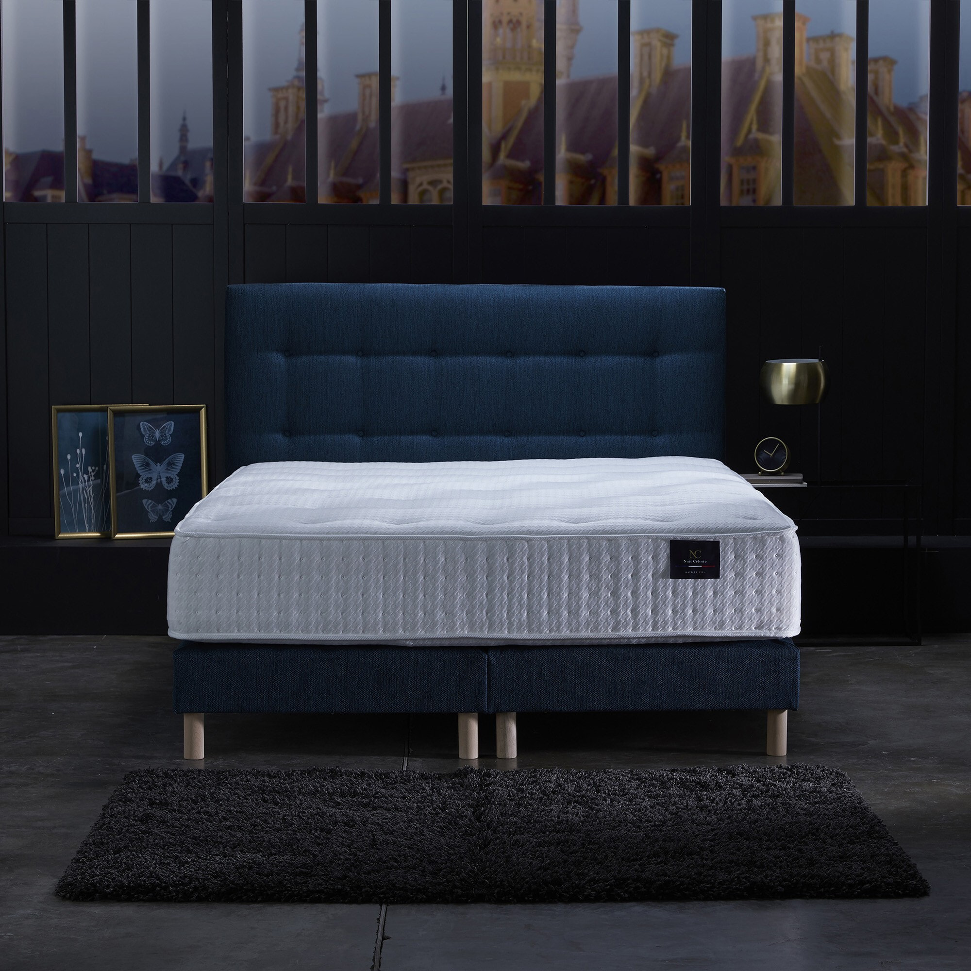 Ensemble Séléné + tête de lit capitonnée - Matelas ressorts ensachés Accueil latex