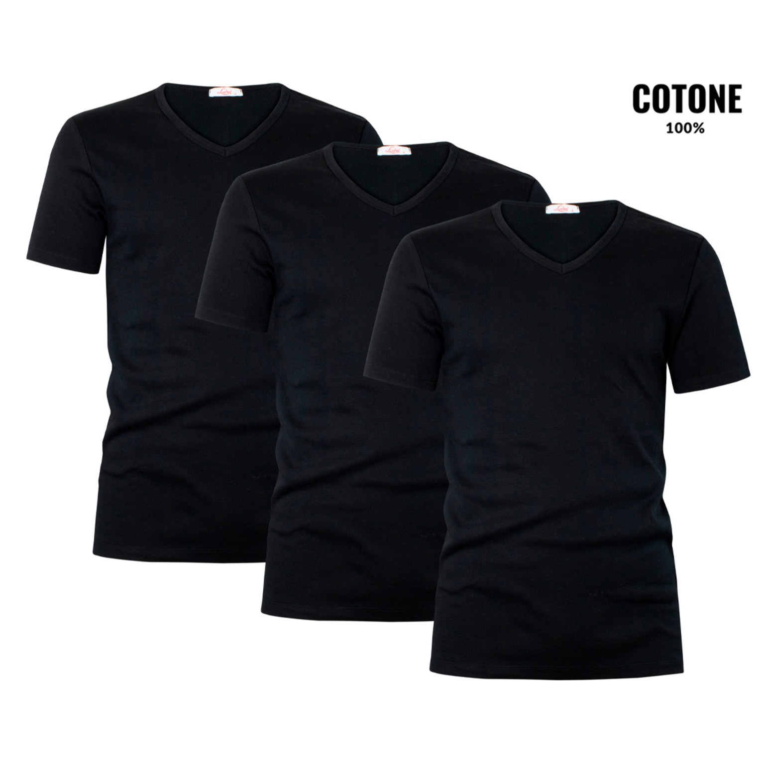 3 Maglie Termiche da Uomo a Manica Corta Scollo V 100% Cotone Liabel Art. 2855-53