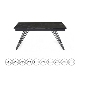 Table extensible en céramique marbré noir L160/240cm - 9 piètements - UNIK