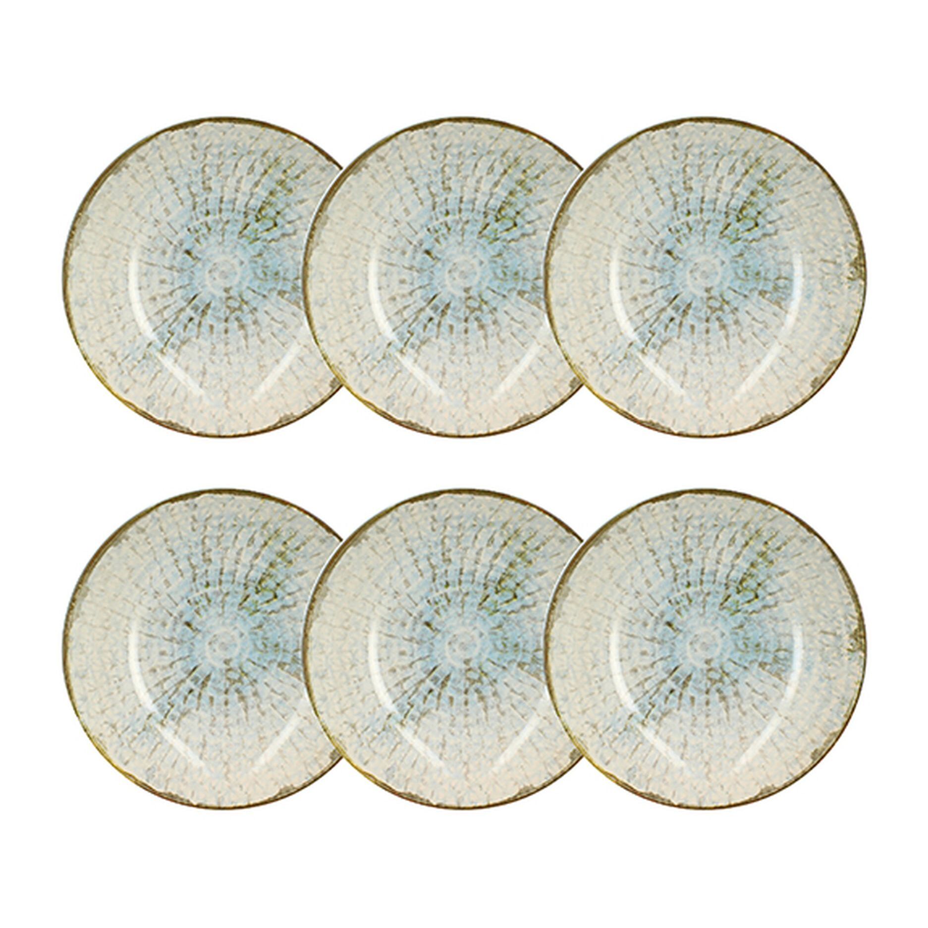 Lot de 6 assiettes creuses 21cm en faience bleu et blanc MINERAL