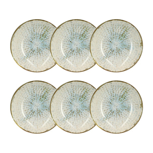 Lot de 6 assiettes creuses 21cm en faience bleu et blanc MINERAL