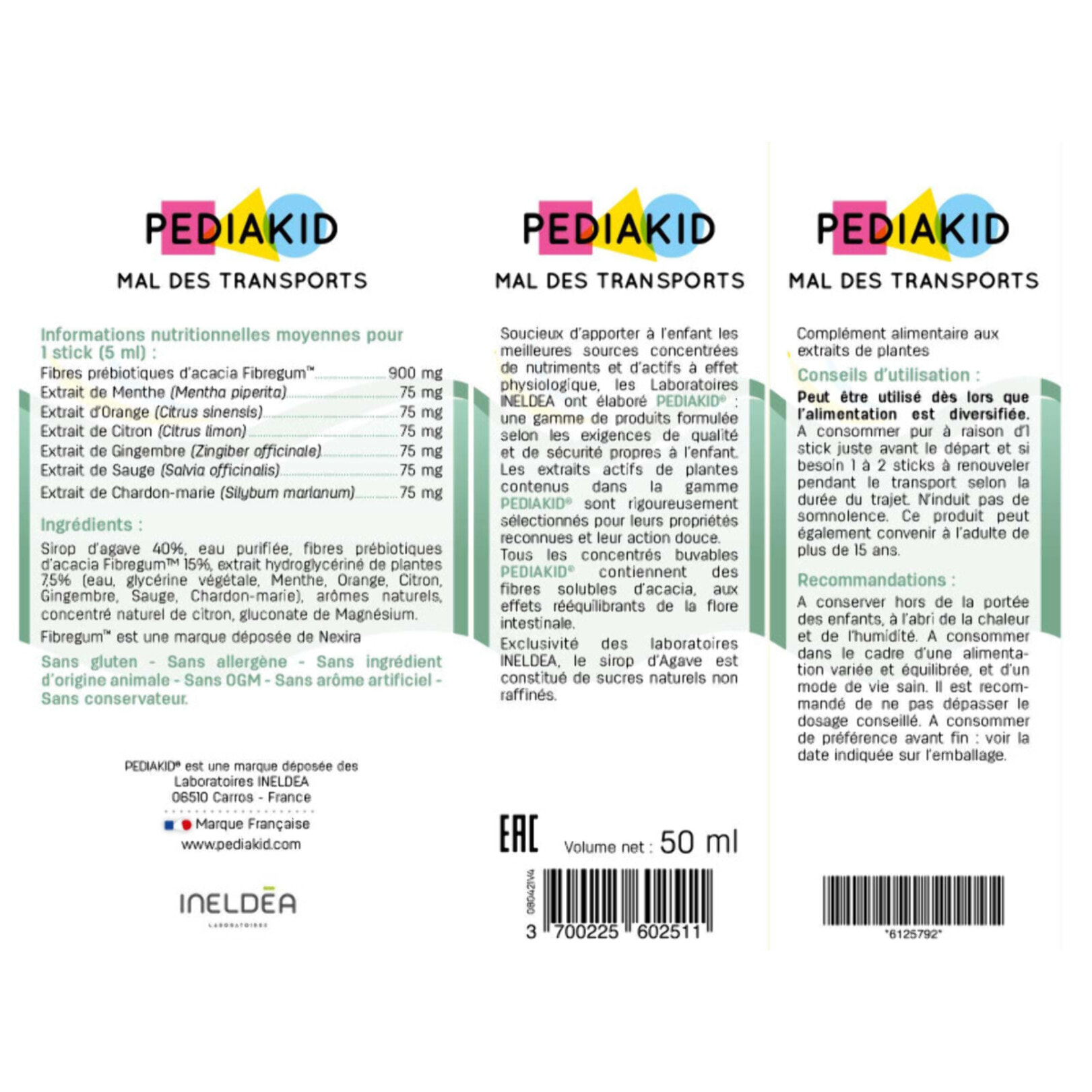 PEDIAKID - Mal des Transports - Complément alimentaire aux extraits de plantes & fibres - Aide à lutter contre les nausées et vomissements - Format sticks prêts à boire - Lot de 2