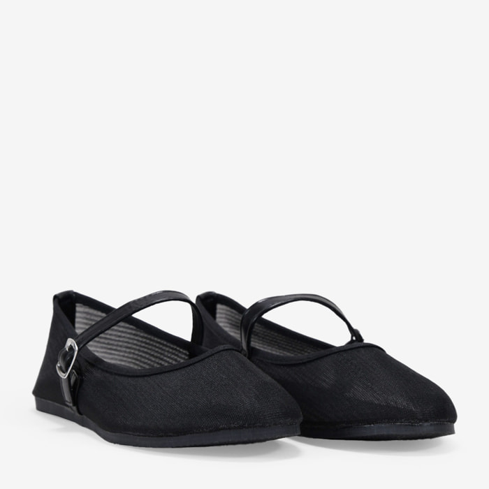Bailarinas de malla negras con tira ajustable