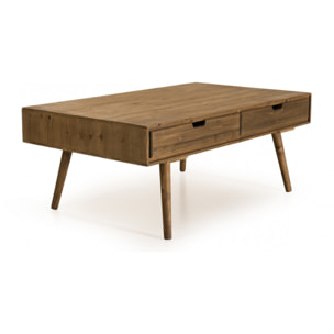 ANDREW - Table basse marron scandi rectangulaire 4 tiroirs bois Sapin