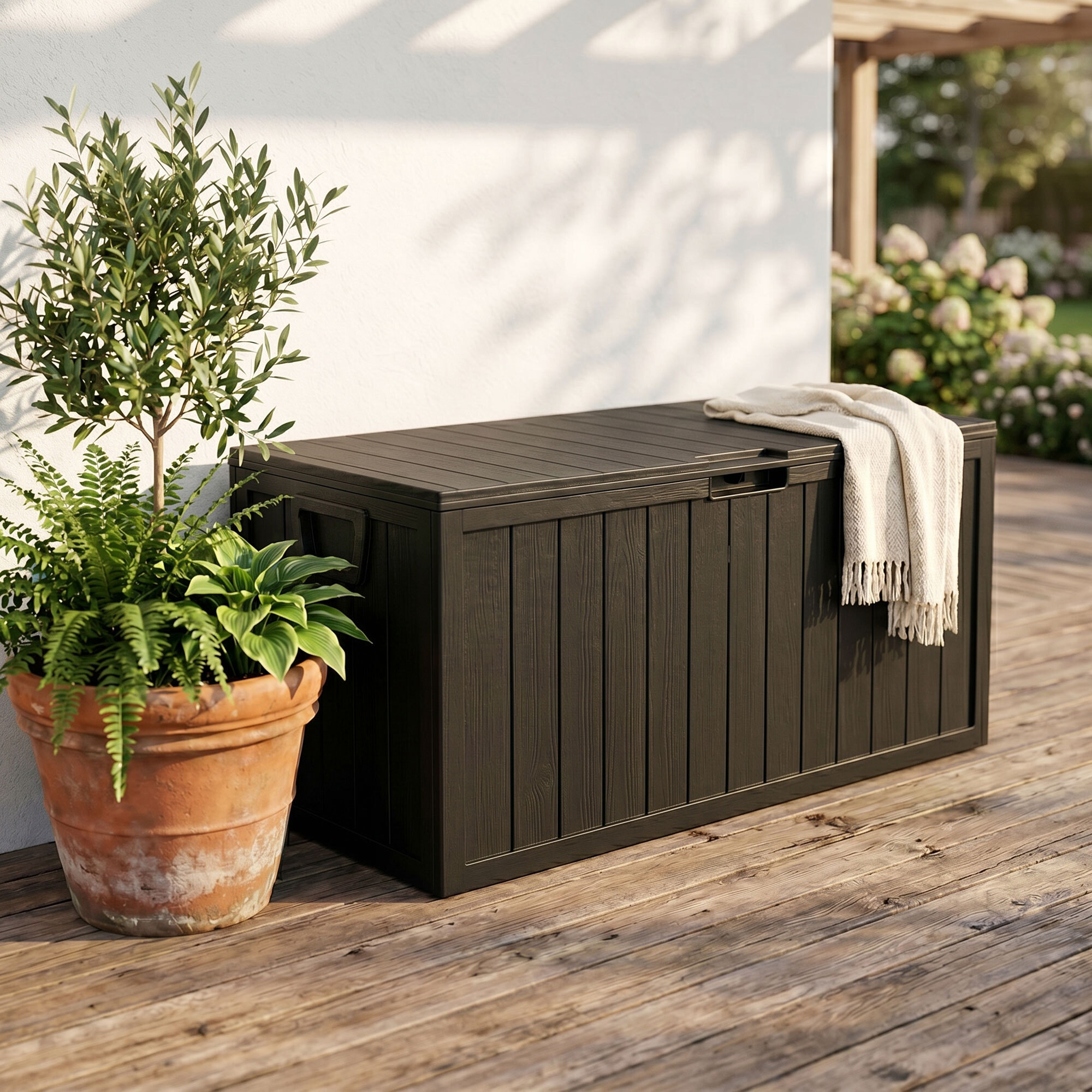 Neo 75 - Baule Portaoggetti da Giardino 110x46x53 cm 285 lt Contenitore Lucchettabile in Resina Nero