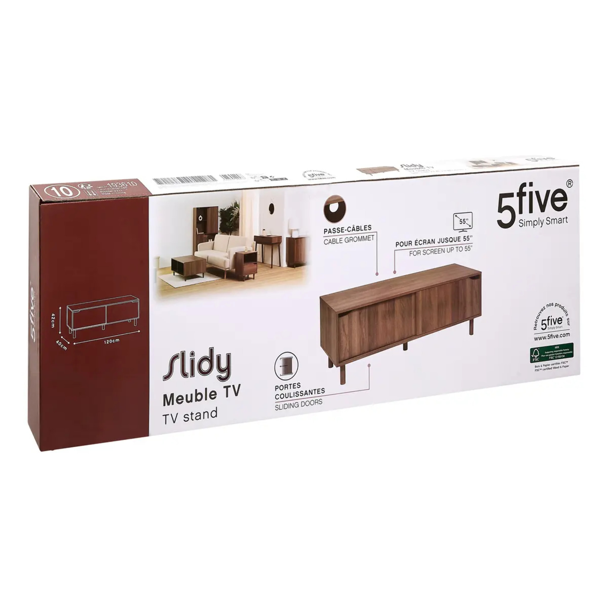 Meuble TV 2 étagères Slidy bois foncé