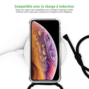 Coque iPhone XS Max anti-choc silicone avec cordon noir