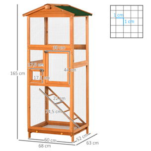 Jaula para Pájaros de Madera con Bandeja Extraíble Techo Asfáltico 68x63x165 cm