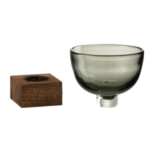 J-Line Vase Sur Pied Large Verre/Bois Gris/Marron Foncé Small