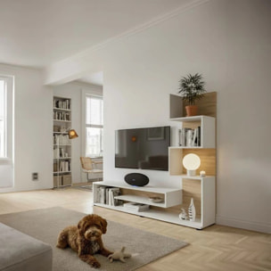 Mueble de salón Moobi en color blanco artik roble canadian y medidas 160 x 124 cm Blanco Artik (Blanco Mate) - Roble Canadian