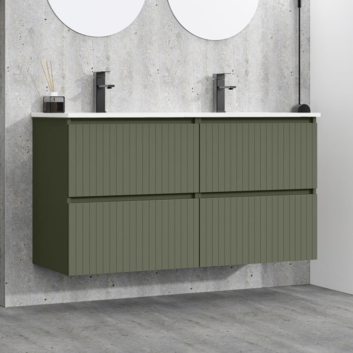 Ensemble de Salle de Bain Miya | 120 cm Vert Mousse | Quatre Tiroirs | Lavabo Encastré | N'inclut pas le Miroir | Alday