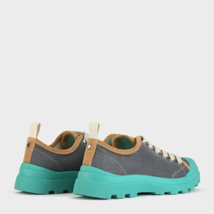 SCARPA ALLACCIATA P03 UOMO IN LINO E SUEDE ASFALTO-VERDE SMERALDO