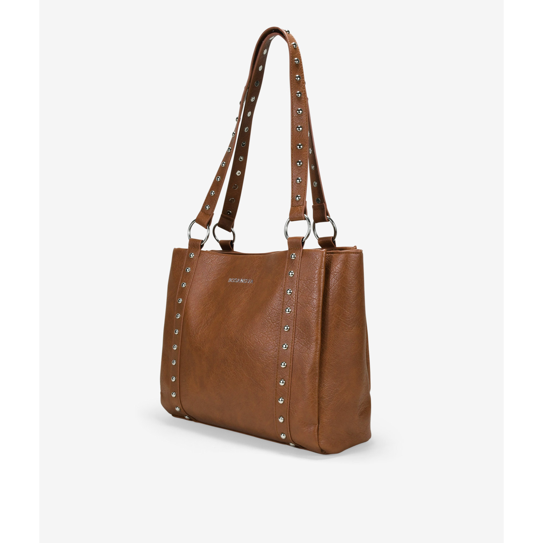 Bolso shopper cuero para portátil con tachuelas