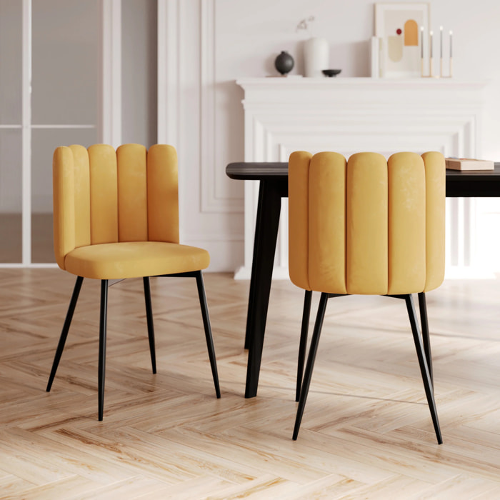 Lot de 2 chaises en velours jaune et pieds en métal - Rosy
