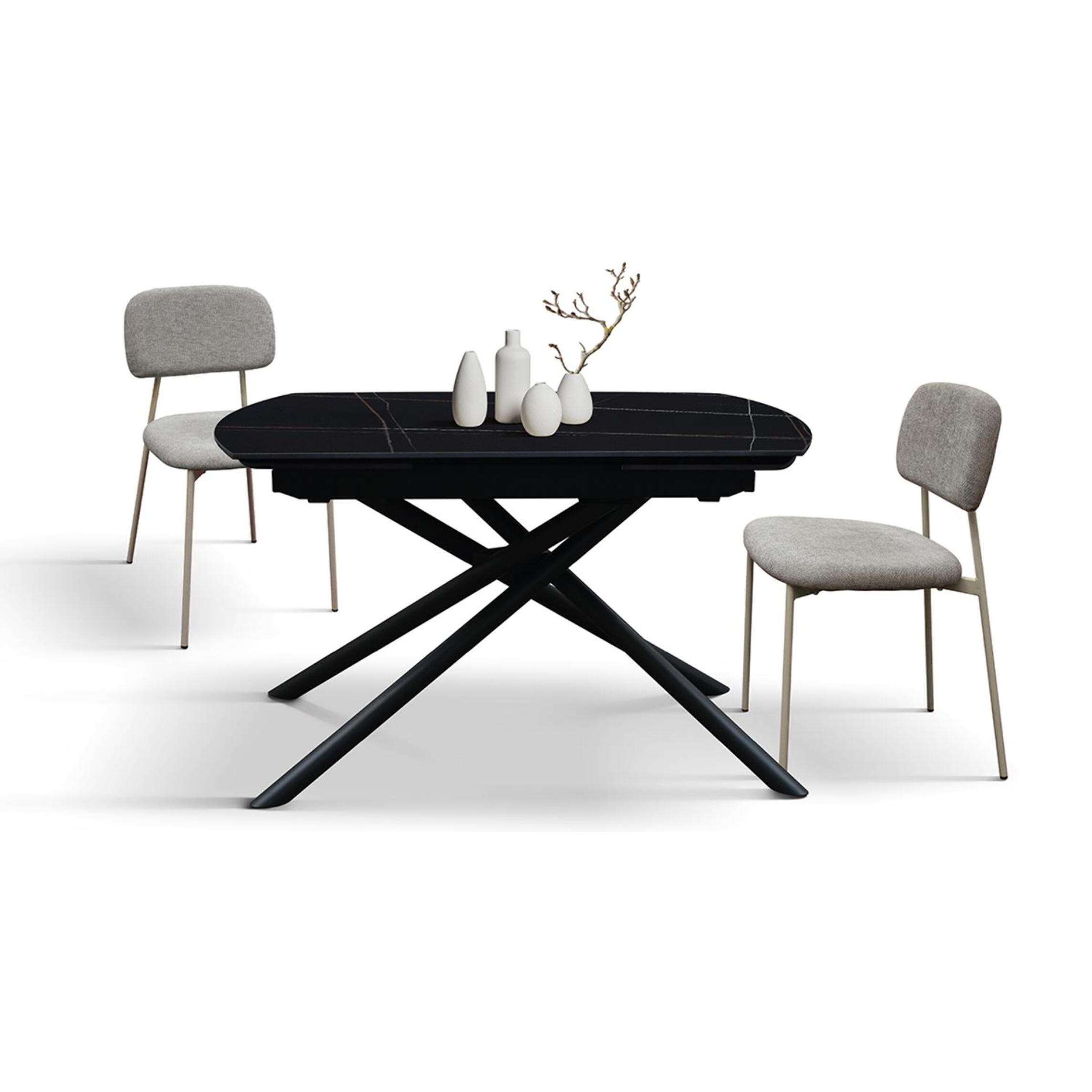 Tavolo BONIFACIO in ceramica nero Sahara e base in metallo verniciato nero, allungabile 120x88 cm - 180x88 cm