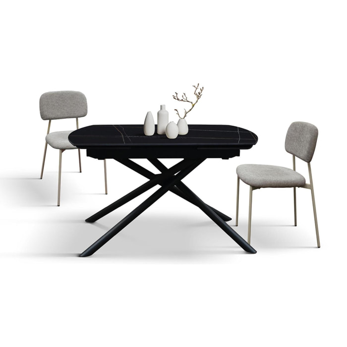 Tavolo BONIFACIO in ceramica nero Sahara e base in metallo verniciato nero, allungabile 120x88 cm - 180x88 cm