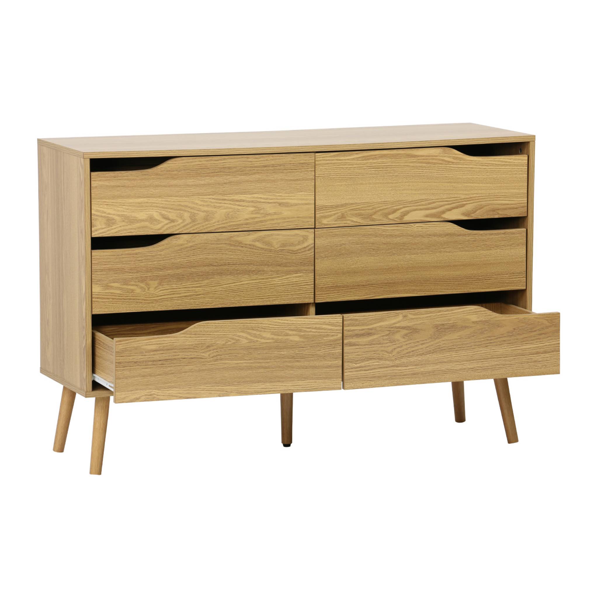 Commode effet frêne. 6 tiroirs. pieds en pin massif