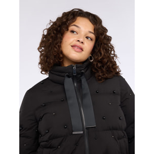 Fiorella Rubino - Plumífero con aplicaciones de perlas all over - Negro