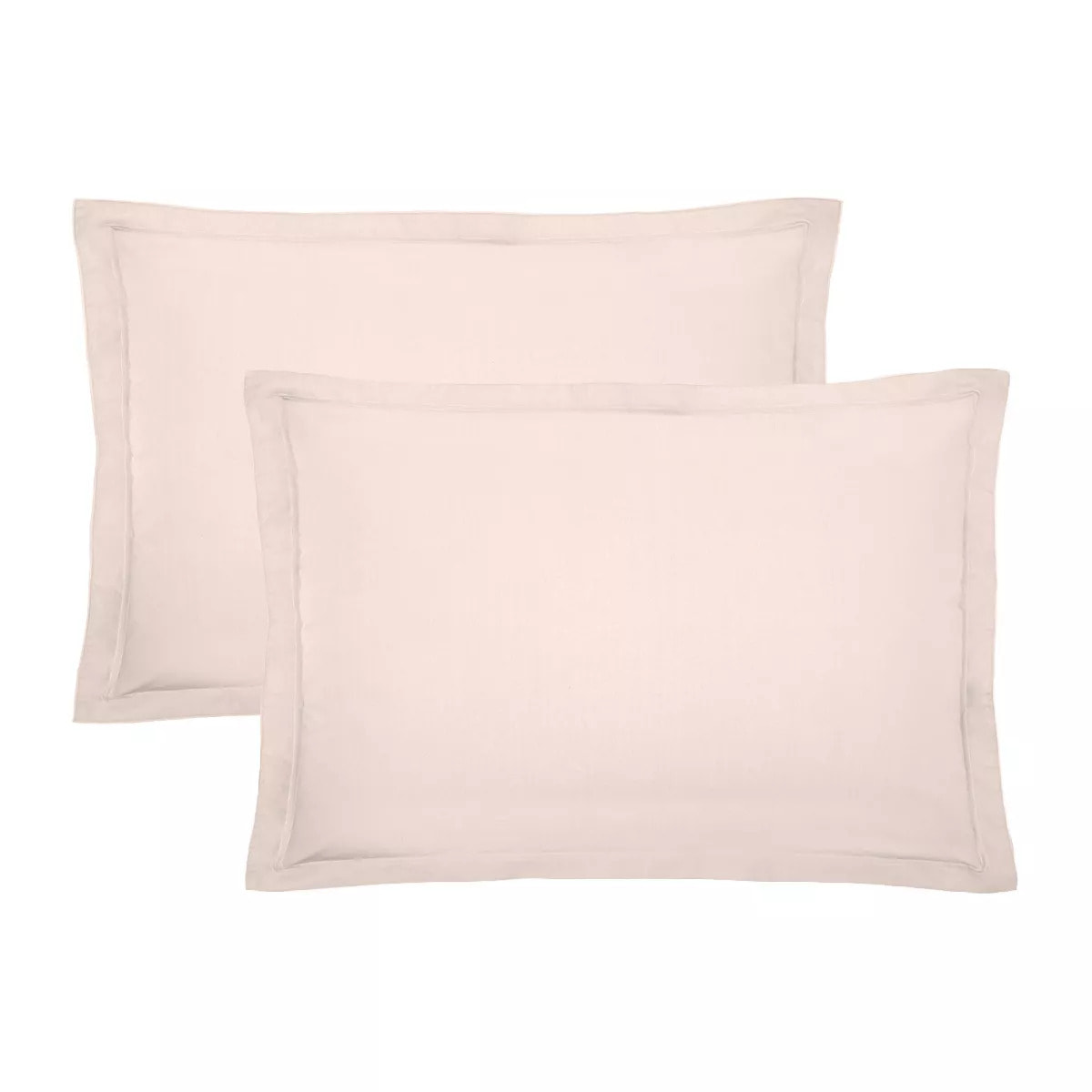 Lot de 2 taies percale de coton uni rose Olana petale