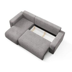 GLORIA - Canapé d'angle gauche convertible 4 places en tissu gris foncé