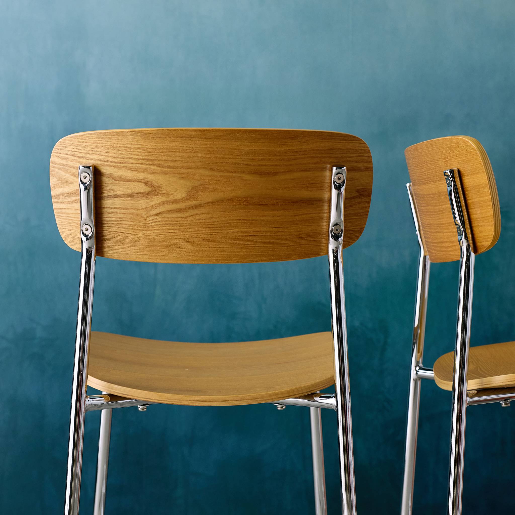 Tabouret de bar vintage métal et contreplaqué 66cm (lot de 2) TOBY
