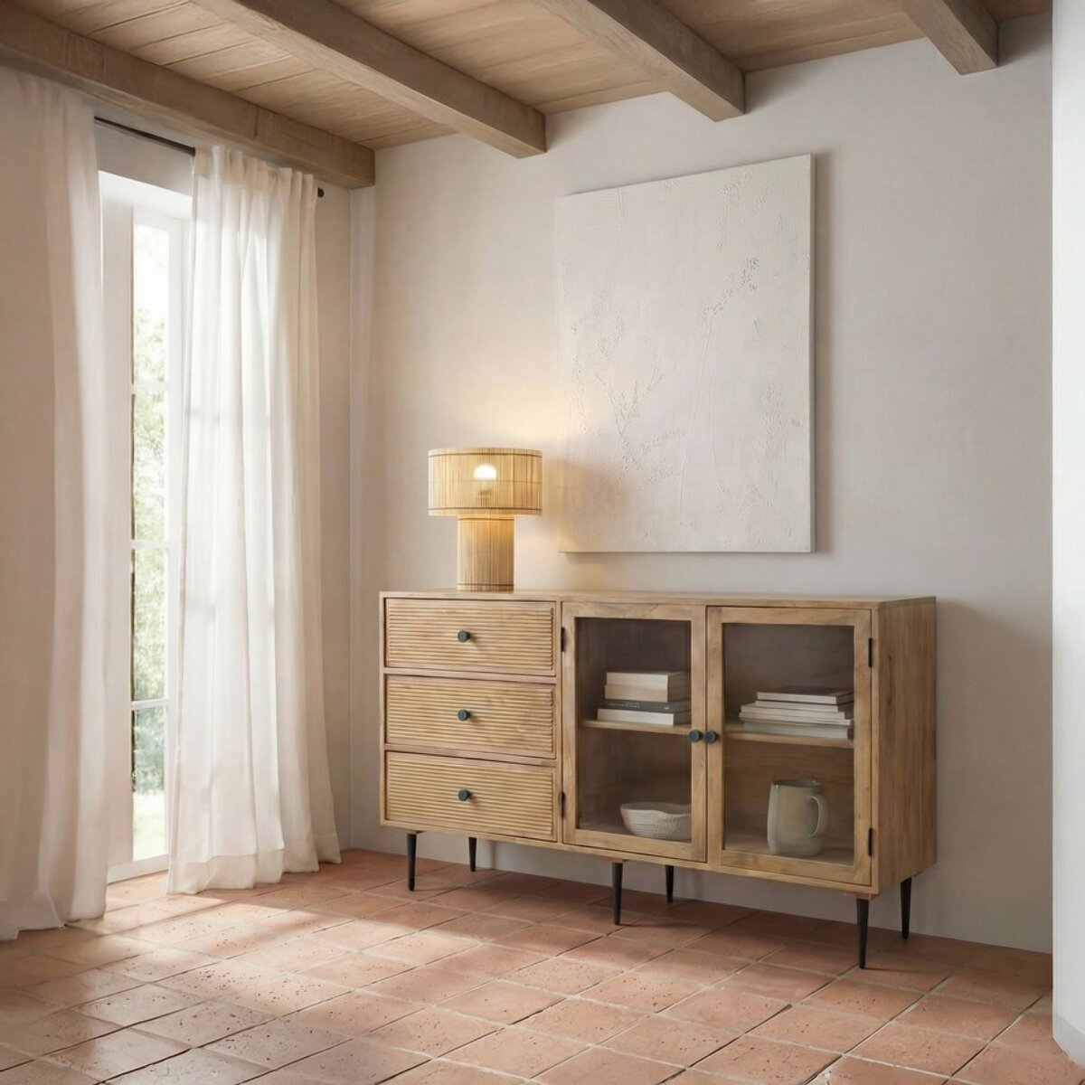 Buffet Boreal -bois massif de manguier-couleur bahamas naturelles 150 x 85 x 40 cm
