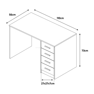 Cassiopea - Scrivania con 4 Cassetti 110x56x73 cm per PC da Ufficio in Legno Bianca