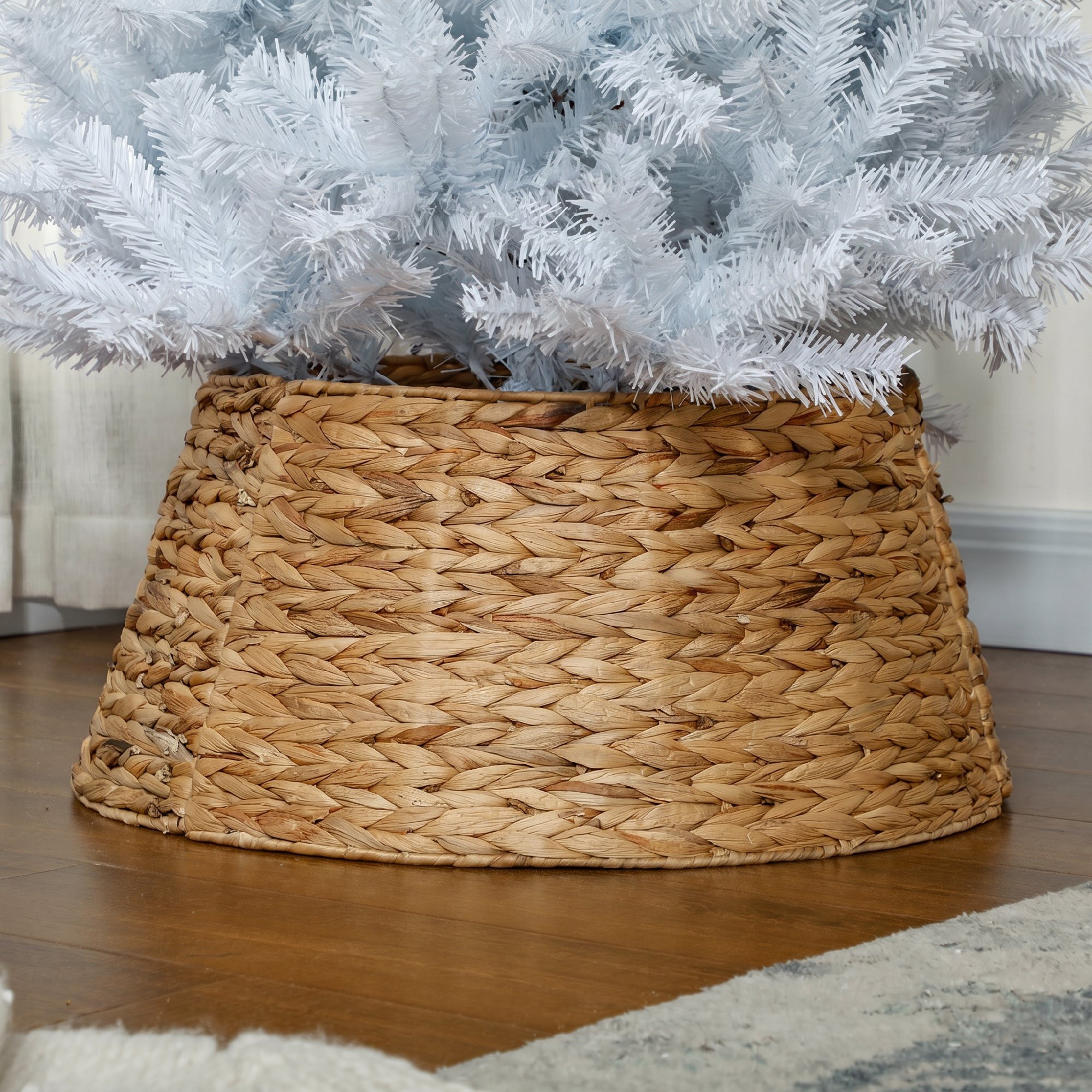 Falda para Árbol de Navidad, Collar de Árbol de Navidad de 60 cm de Jacinto de Agua, Trenzado a Mano para Fiestas, Decoración Festiva, Hogar, Natural