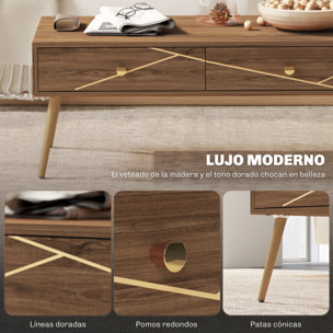 Mesa de Centro Mesa baja para Salón con 2 Cajones y Patas de Acero para Sala de Estar Dormitorio 100x50x41 cm Marrón