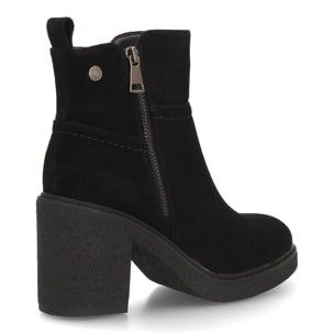 Botines Chelsea Mujer Negros con Plataforma y Tacón Ancho, cremallera lateral