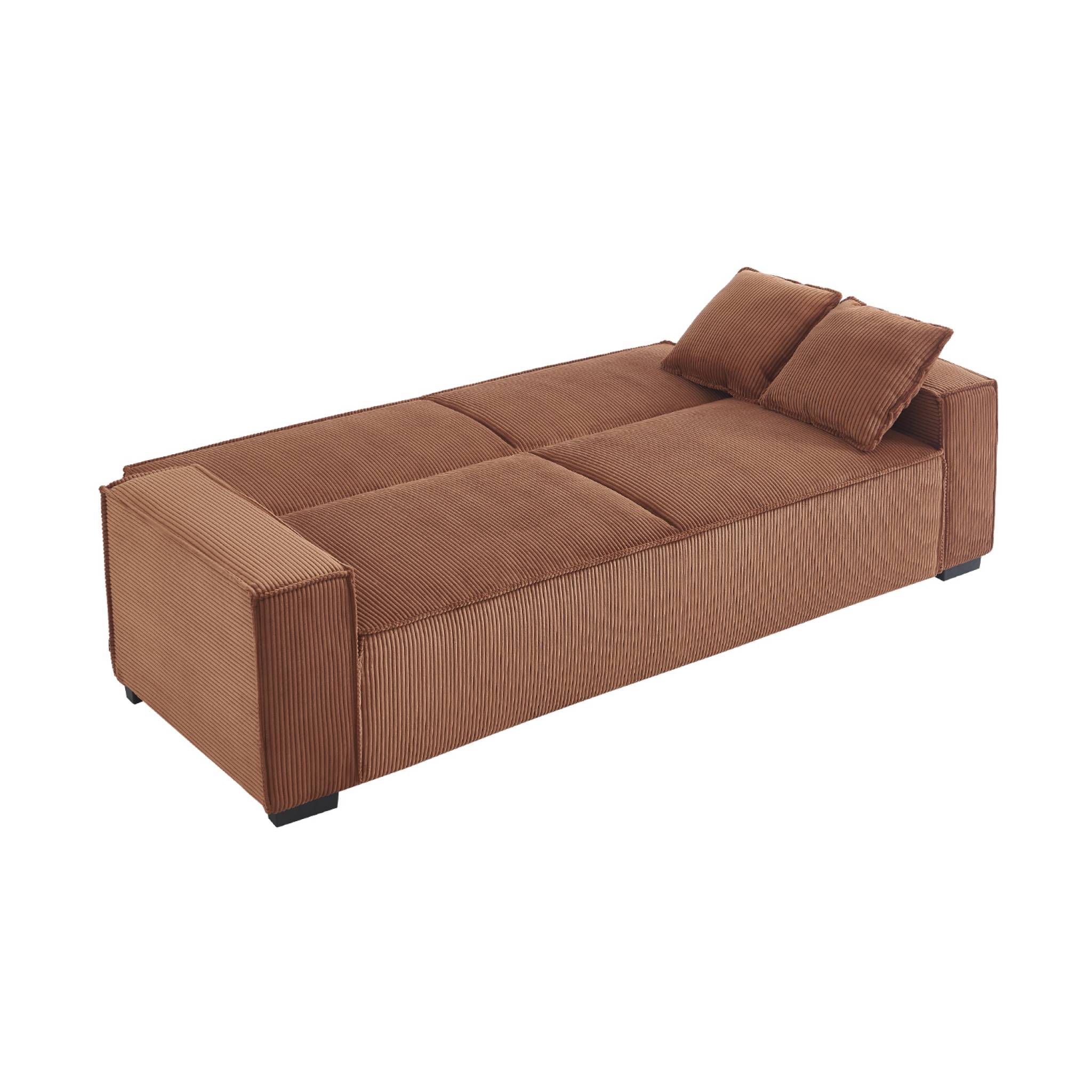 Canapé convertible 3 places camel velours côtelé L 231 x P 96.5 x H 80cm