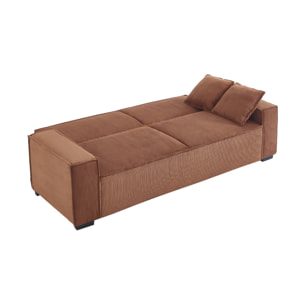 Canapé convertible 3 places camel velours côtelé L 231 x P 96.5 x H 80cm