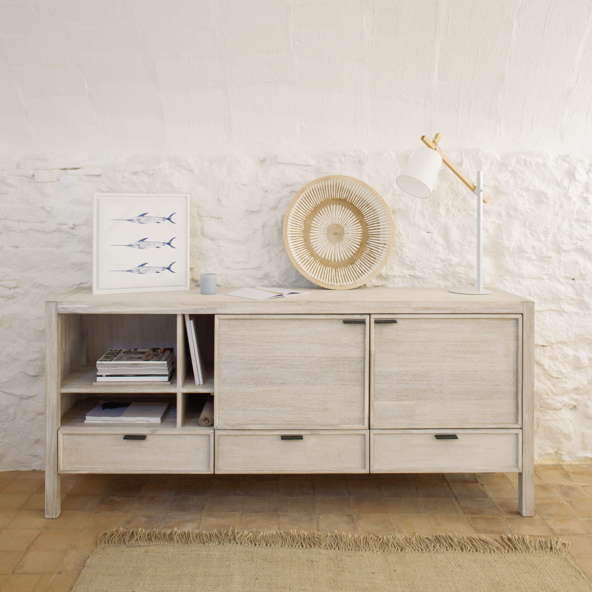 Kave Home - Credenza Alen 2 ante e 3 cassetti in legno massello di acacia 185 x 80 cm