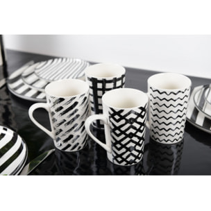 MUGS 450ML NOIR & BLANC - LOT DE 4