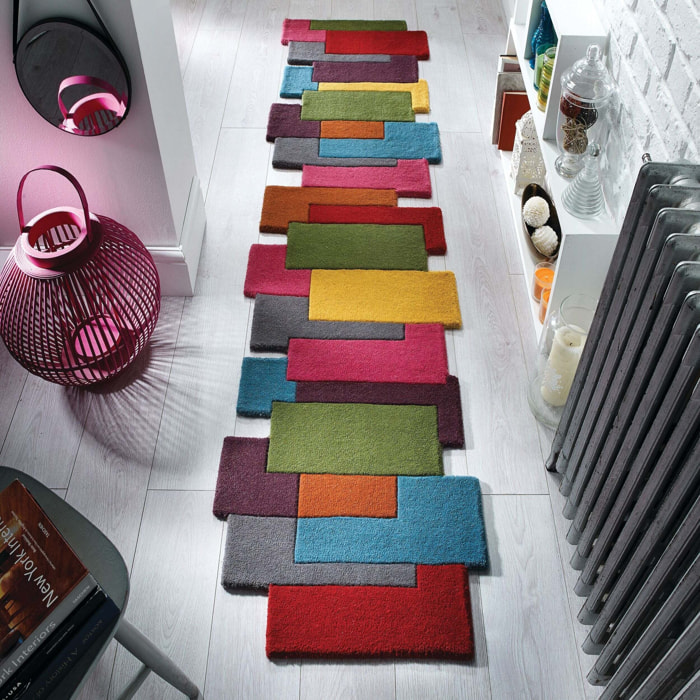 Tapis de couloir graphique en laine COLLAGE