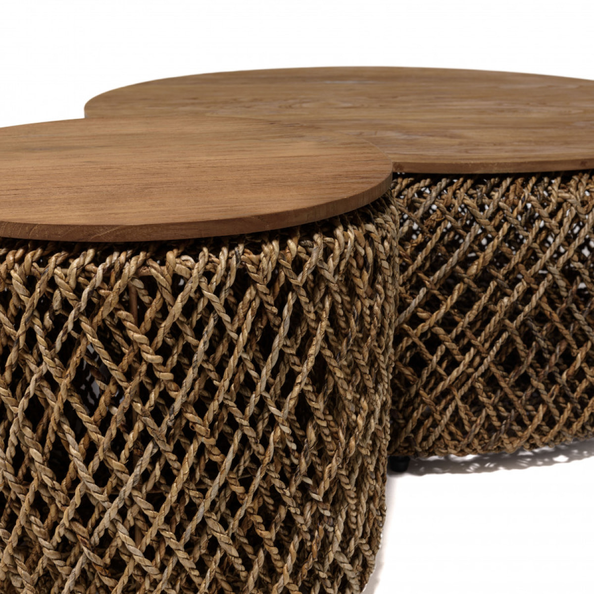 SIXTINE - Set de 3 tables basses rondes en tissage de fibre de cocotier