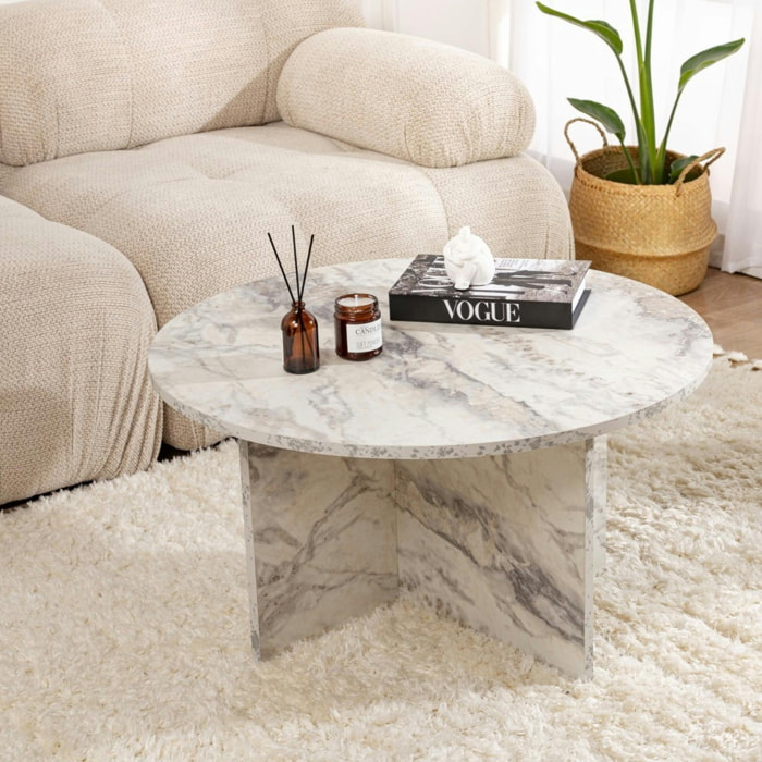 Table basse ronde effet marbre – pied croisé design MARFA
