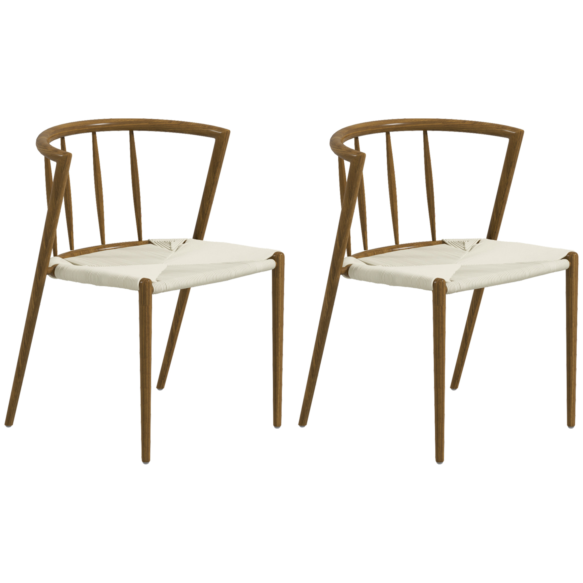 Pack de 2 Sillas de Comedor con Asiento de Cuerda de Papel Sillas de Cocina Apilables Estilo Moderno Carga 120 kg 51x51x71 cm Roble y Crema