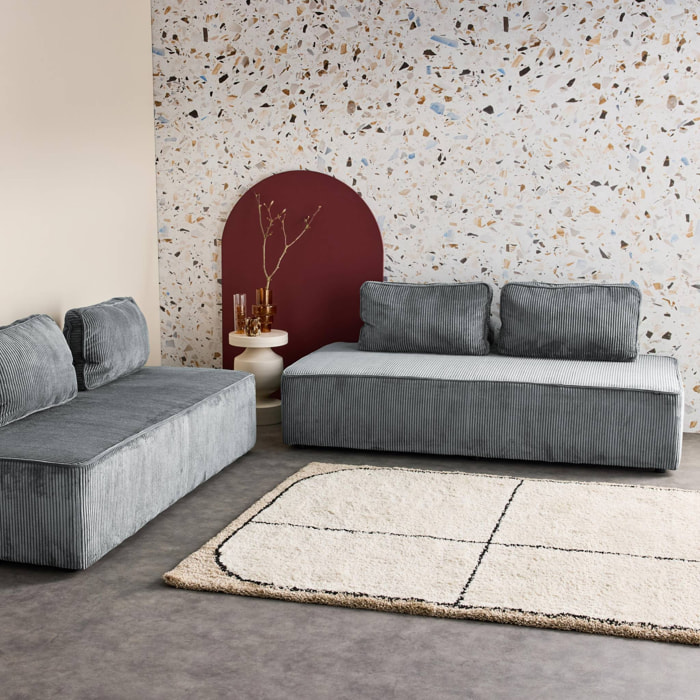 Lot de 2 chauffeuses LAO 2 places pour canapé modulable velours côtelé gris foncé. L 180 x P 90 x H 78cm