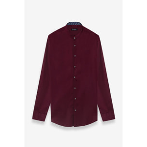 Camicia Uomo Coreano Slim Popeline Stretch Unito Bordeaux