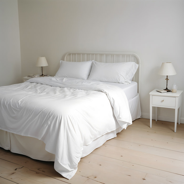 PARURE COPRIPIUMINO NATURAL COLOR, 100% Cotone, Made in Italy - BIANCO/BIANCO