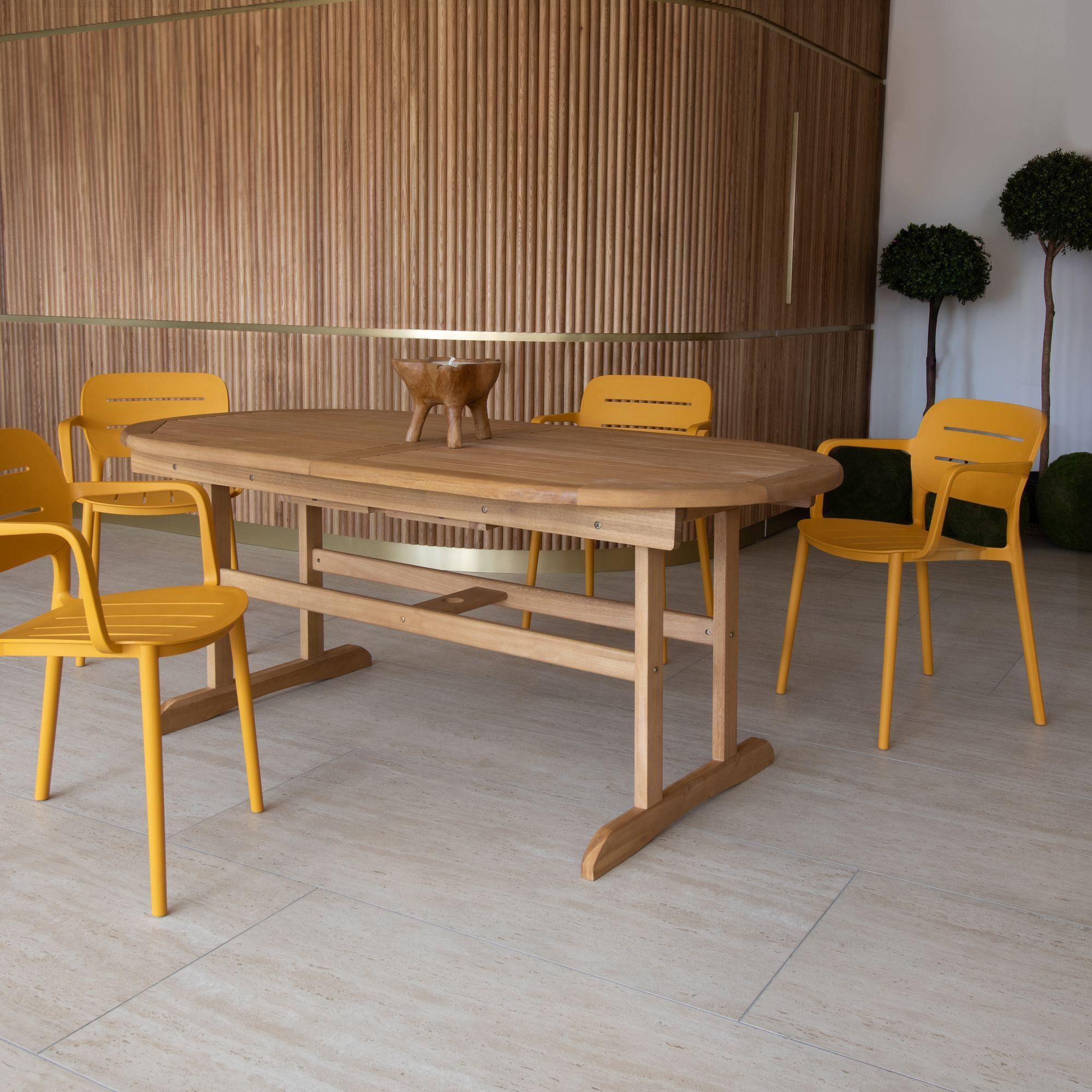 ENSEMBLE DE JARDIN TABLE BOIS 180-240CM AVEC 8 FAUTEUILS JAUNE SUMSET